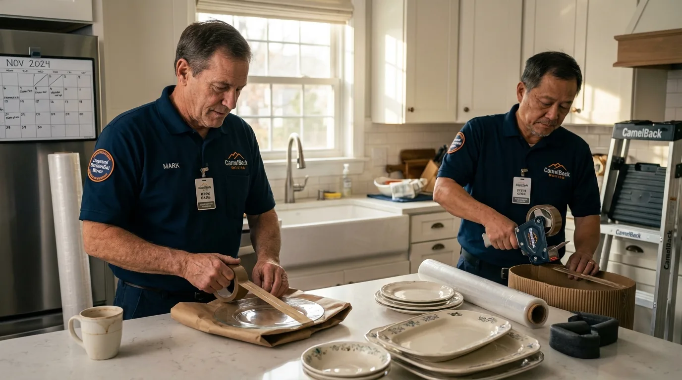Professional crew packing kitchen dishware in New Braunfels, TX